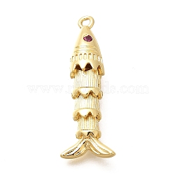 Rack Plating Brass Micro Pave Cubic Zirconia Pendants, Fish Charms, Long-Lasting Plated, Lead Free & Cadmium Free, Real 18K Gold Plated, 31x7x6.5mm, Hole: 1.5mm(KK-M309-38E-G)