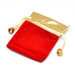 Rectangle Velvet Cloth Gift Bags, Jewelry Packing Drawable Pouches, Red, 9.3x7.5cm(TP-L003-02A)