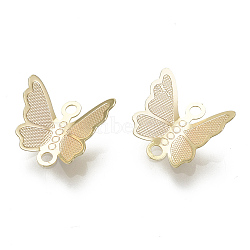 Brass Links Connectors, Textured, Nickel Free, Butterfly, Real 18K Gold Plated, 10x12x2.5mm, Hole: 1.4mm(X-KK-S348-571-NF)