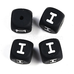 20Pcs Black Cube Letter Silicone Beads 12x12x12mm Square Dice Alphabet Beads with 2mm Hole Spacer Loose Letter Beads for Bracelet Necklace Jewelry Making, Letter.I, 12mm, Hole: 2mm(JX433I)