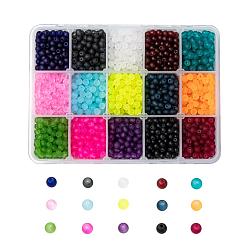 15 Colors Transparent Glass Beads, for Beading Jewelry Making, Frosted, Round, Mixed Color, 4mm, Hole: 1.3~1.6mm, about 200pcs/color, 15 Colors, 3000pcs/box(FGLA-JP0001-01-4mm)