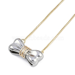 Brass Micro Pave Clear Cubic Zirconia Pendant Box Chain Necklaces for Women, Platinum & Golden, Bowknot, 17.91 inch(45.5cm)(NJEW-U015-06P-01)