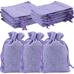 Polyester Imitation Burlap Packing Pouches Drawstring Bags, for Christmas, Wedding Party and DIY Craft Packing, Medium Purple, 14x10cm, 16pcs/set(ABAG-BBC0001-02B-03)