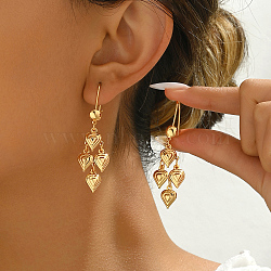 Elegant Brass Heart Tassel Hoop Earrings, Golden, 54x8mm(MS0806)