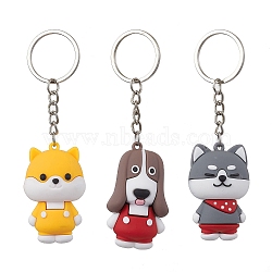 Cartoon Dog PVC Plastic Keychain, with Iron Split Key Rings, Mixed Color, 10.7~11.15cm(KEYC-JKC00678)