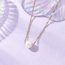 Natural Cultured Freshwater Pearl Potato Pendant 304 Stainless Steel Singapore Chains Necklaces, White, Golden, 15.98 inch(40.6cm)(NJEW-JN05273-01)