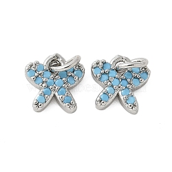 Brass Micro Pave Cubic Zirconia Charms, Butterfly Charms, with Jump Ring, Platinum, 7.5x7.5x2mm, Hole: 2.5mm(KK-U056-42P)