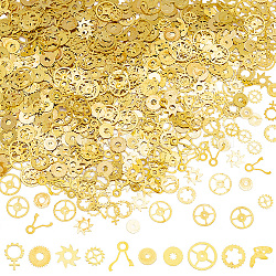 300~400Pcs 10 Style Brass Cabochons, Nail Art Decoration Accessories, Gear, Golden, 5.5~9x0.15mm, Hole: 0.3~4.5mm, 30~40pcs/style(MRMJ-OC0003-83)