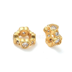 Brass Micro Pave Cubic Zirconia Rondelle European Beads, Heart Large Hole Beads, Long-Lasting Plated, Lead Free & Cadmium Free, Rack Plating, Golden, 8.5x8mm, Hole: 4.7mm(KK-H532-33G)
