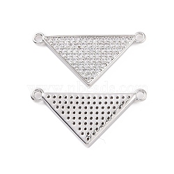 Brass Micro Pave Clear Cubic Zirconia Connector Charms, Triangle Links, Platinum, 28.5x15x2mm, Hole: 1.6mm(KK-E068-VC480)