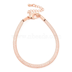 Brass Mesh Chain Bracelets for Women, with Rhinestone & Lobster Claw Clasp, Rose Gold, 6-7/8 inch(17.5~17.6cm)(DIY-B066-02G-04)