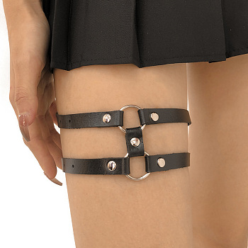 Imitation Leather Double Layer Leg Ring, Thigh Body Chain for Women Girls, Black, 525mm