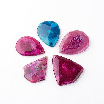Dyed Natural Brazil Fire Agate Pendants, Mixed Shape, Mixed Color, 47~55x35~47x6mm, Hole: 2.5mm