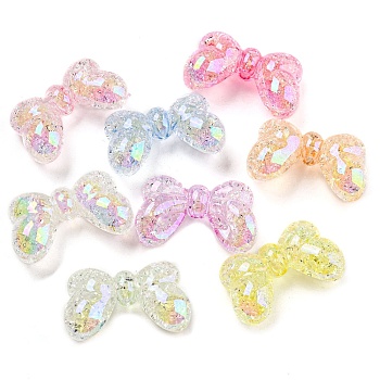 UV Plating Transparent Acrylic Beads, Iridescent Bowknot, Mixed Color, 16.5x27x7.5mm, Hole: 2.2mm