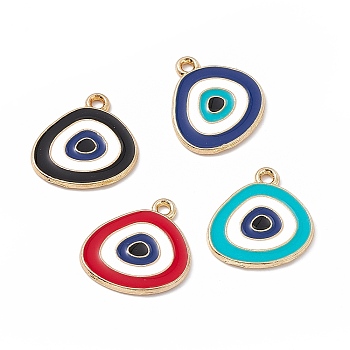 Alloy Pendants, with Enamel, Triangle with Evil Eye Charm, Golden, Random Color, 18x17x1.5mm, Hole: 1.6mm