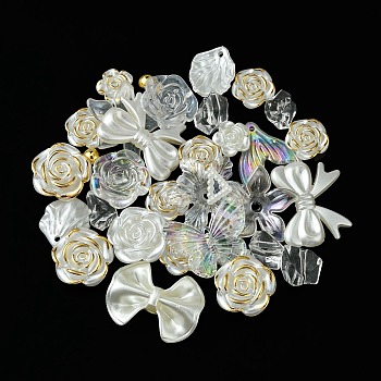 Transparent Acrylic Beads, Mixed shapes, White, 5.5~31.5x5.5~41x2~8mm, Hole: 1.6~3.5mm, about 46pcs/50g