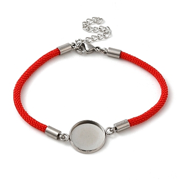 Milan Cord & 304 Stainless Steel Bracelets Making, with Round Tray, Red, Tray: 12mm, 7-1/2 inch(19cm)