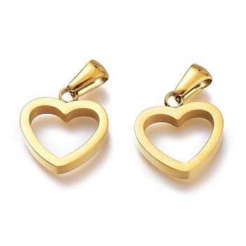 Ion Plating(IP) 304 Stainless Steel Pendants, Manual Polishing, Hollow, Heart, Golden, 16x15x4mm, Hole: 6x2.5mm