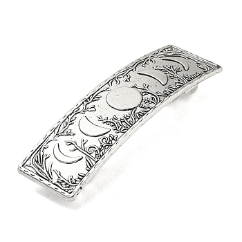 Rectangle with Moon Phase Pattern Alloy Hair Barrettes, for Women Girls, Antique Silver, 81x23.5x3mm