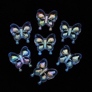 Luminous UV Plating Rainbow Iridescent Acrylic Beads, Glow in the Dark, Butterfly, Pink, 30x29x10.5mm, Hole: 2mm