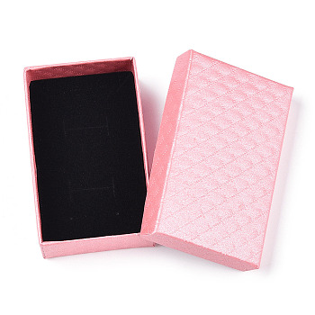 Rhombus Textured Cardboard Jewelry Boxes, with Black Sponge, for Jewelry Gift Packaging, Rectangle, Pink, 8x5x2.7cm, inside: 7.3×4.4cm.