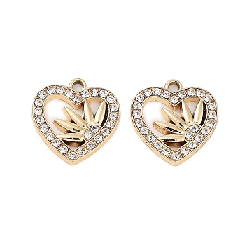 UV Plating Alloy Rhinestone Pendants, Cat, Heart Charms, Light Gold, 18.5x18x2.5mm, Hole: 1.8mm