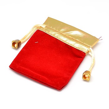 Rectangle Velvet Cloth Gift Bags, Jewelry Packing Drawable Pouches, Red, 9.3x7.5cm