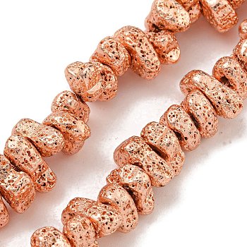 Electroplated Natural Lava Rock Beads Strands, Chip, Rose Gold Plated, 3~4x6~11x4~6mm, Hole: 1mm, about 107~111pcs/strand, 15.35~15.75''(39~40cm)