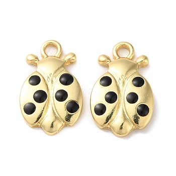 Brass Pendants, with Enamel, Long-Lasting Plated, Lead Free & Cadmium Free, Ladybug Charm, Real 18K Gold Plated, 21x13x3mm, Hole: 2.2mm