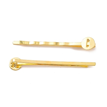 Iron Hair Bobby Pin Findings, Golden Color, Size: about 2mm wide, 52mm long, 2mm thick, Tray: 8mm in diameter, 0.5mm thick