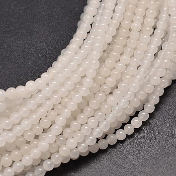 Natural White Jade Round Bead Strands, 6mm, Hole: 1mm, about 60pcs/strand, 15 inch