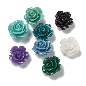 Synthetic Coral Dyed Carved Beads, Flower, Half Hole, Mixed Color, 9.5x6.3mm, Hole: 1mm