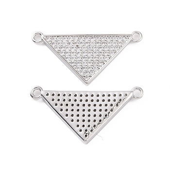 Brass Micro Pave Clear Cubic Zirconia Connector Charms, Triangle Links, Platinum, 28.5x15x2mm, Hole: 1.6mm
