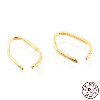 925 Sterling Silver Cuff Earrings, with S925 Stamp, Oval, Golden, 13x9x1mm