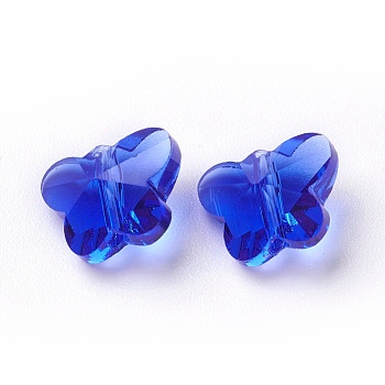 Transparent Glass Beads, Faceted, Butterfly, Blue, 6.5x8x5.5mm, Hole: 1mm