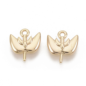 Brass Charms, Nickel Free, Leaf, Real 18K Gold Plated, 10.5x9.5x2mm, Hole: 1.2mm