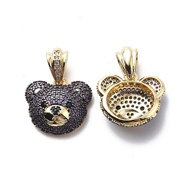 Real 18K Gold Plated Medium Purple Bear Brass+Cubic Zirconia Pendants