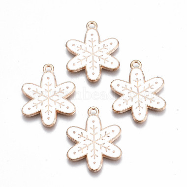Light Gold White Snowflake Alloy+Enamel Pendants