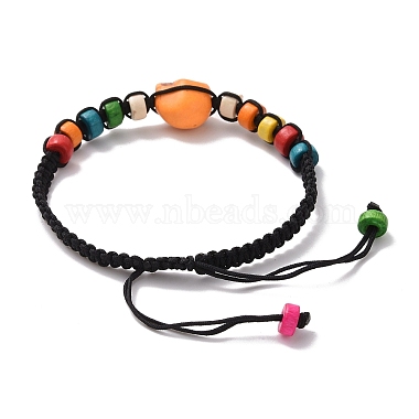 Synthetic Turquoise Skull & Wood Disc Braided Bead Bracelet for Halloween(BJEW-TA00260)-5