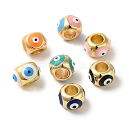Brass Enamel European Beads, Large Hole Beads, Real 18K Gold Plated, Rondelle with Evil Eye, Mixed Color, 10x10x7mm, Hole: 4.5mm(KK-R162-057G)