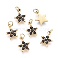 316 Surgical Stainless Steel Charms, with Rhinestone and Jump Rings, Star, Golden, Jet, 8x6x1.3mm, Hole: 1.8mm(STAS-F256-024A-G)