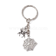 Halloween Alloy Keychains, with Iron Split Key Rings, Spider & Web, Antique Silver & Platinum, 7.3cm(KEYC-JKC00765)