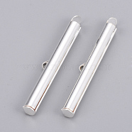 Brass Slide On End Clasp Tubes, Slider End Caps, Silver Color Plated, 6x35x4mm, Hole: 1x3mm, Inner Diameter: 3mm(X-KK-Q747-11H-S)