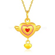 3D Heart Shape Brass Pendants for Women, with Wing and Heart Chain Extender Drop, Colorful, Golden, 15x13.5x5.5mm, Hole: 1mm(NJEW-BB66370-A)