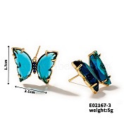 Crystal Butterfly Copper Stud Earrings, Fashion Luxury Ear Jewelry, Green, Golden, 17x21mm(FB3429-2)