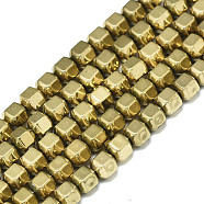 Electroplate Non-magnetic Synthetic Hematite Beads Strands, Round, Faceted, Real 18K Gold Plated, 4x4.3x4mm, Hole: 1mm, about 100pcs/strand, 15.75 inch(40cm)(G-S352-68A-01)