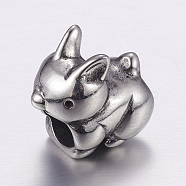 304 Stainless Steel Puppy European Beads, Large Hole Beads, Dog Charms, Antique Silver, 12.5x9x13mm, Hole: 5mm(STAS-P173-030AS)