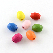 Dyed Natural Wood Beads, Egg Shaped Rugby Wood Beads, Oval, Mixed Color, 10x8mm, Hole: 3mm(X-WOOD-R249-032)