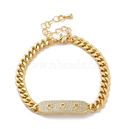 Brass Micro Pave Clear Cubic Zirconia Curved Rectangle with Hollow Star Cuban Link Chains Bracelets for Women, Real 16K Gold Plated, 6-7/8 inch(17.6cm), Rectangle: 8.5x30.5x2.5mm(BJEW-M322-03G-B)