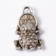 Toad Tibetan Style Alloy Pendants, Cadmium Free & Lead Free, Antique Silver, 17x11x4mm, Hole: 2mm(PALLOY-ZN40048-AS-RS)